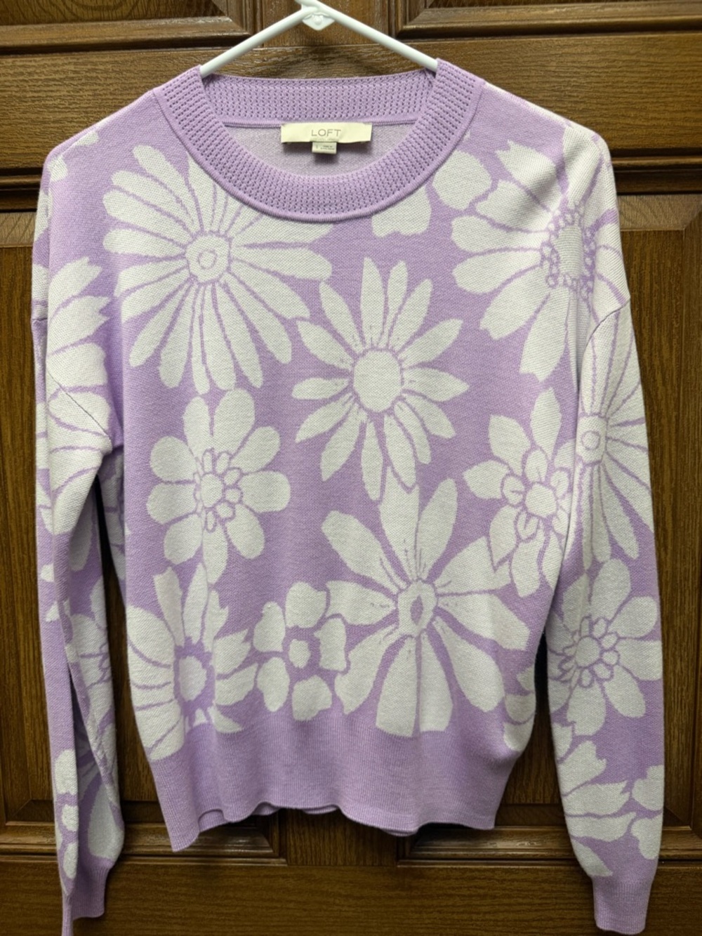 LOFT Lavender Daisy Jacquard Crewneck Sweater
